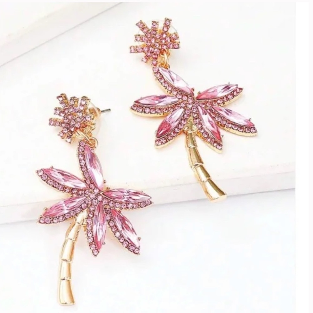 ❤️ FREE Palm Tree Plant Boho Peasant Rhinestone Hipster Hippie Art Chic Earrings